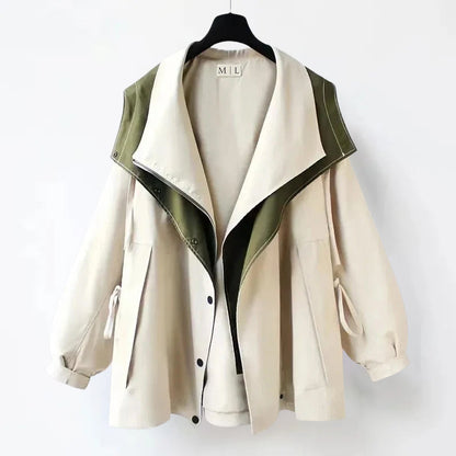 Casual Loose Fit Colorblock Jacket