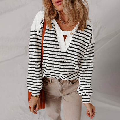 Casual Fit Striped V Neck Sweater - Nocini