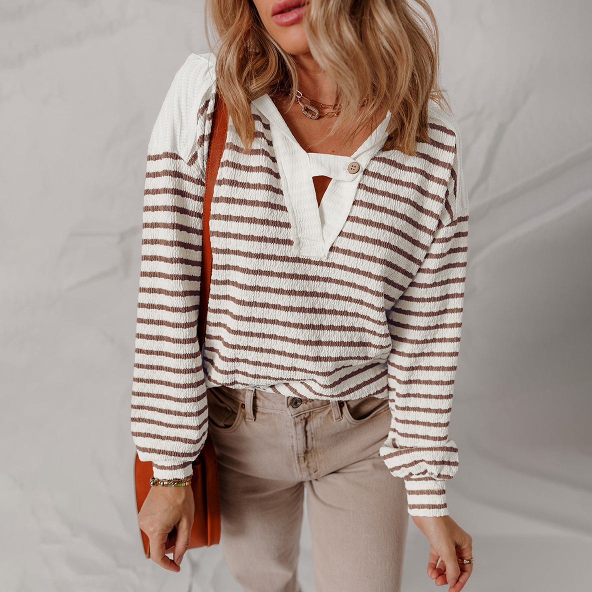 Casual Fit Striped V Neck Sweater