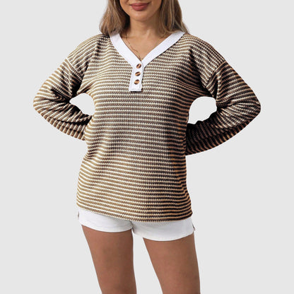 Casual Striped Button Front Sweater