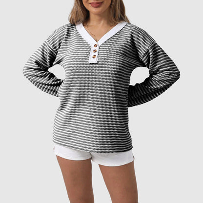 Casual Striped Button Front Sweater