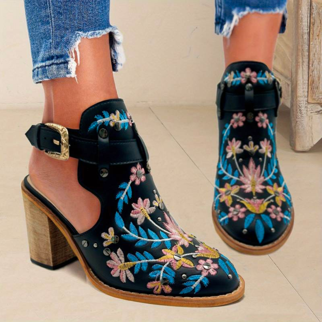 Fashionable Floral Women's Ankle Boots Western Style
