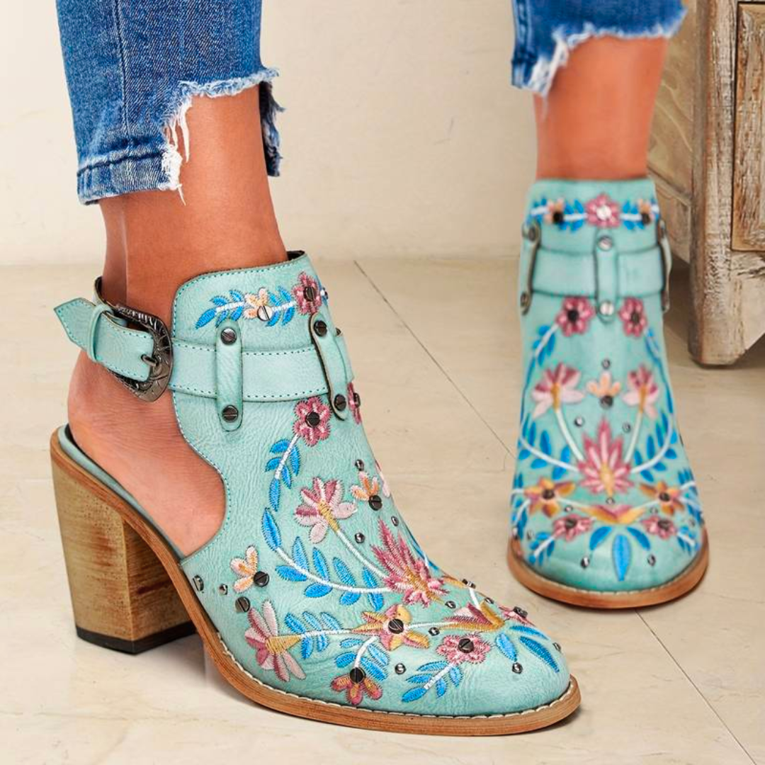 Fashionable Floral Women's Ankle Boots Western Style - Nocini