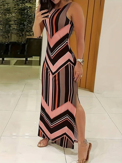 Chic Sleeveless Maxi Dress with High Neckline