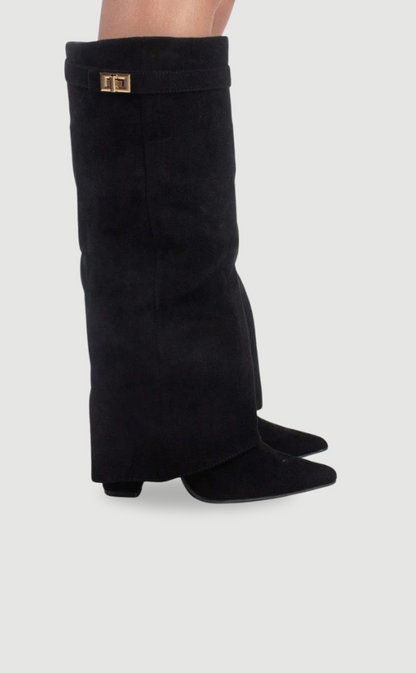 Luxury Vegan Suede High Heel Shark Boots - Nocini