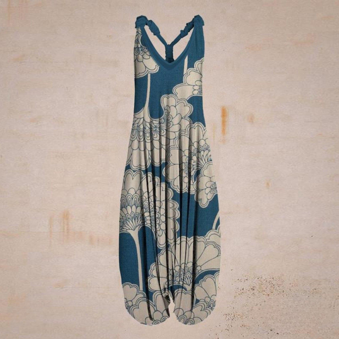 Relaxed Fit Womens Sleeveless Jumpsuit V Neck