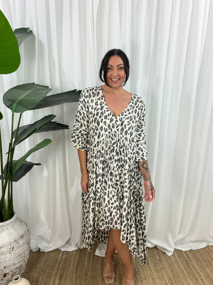 Relaxed Fit V-Neck Animal Print Women's Dress - Nocini
