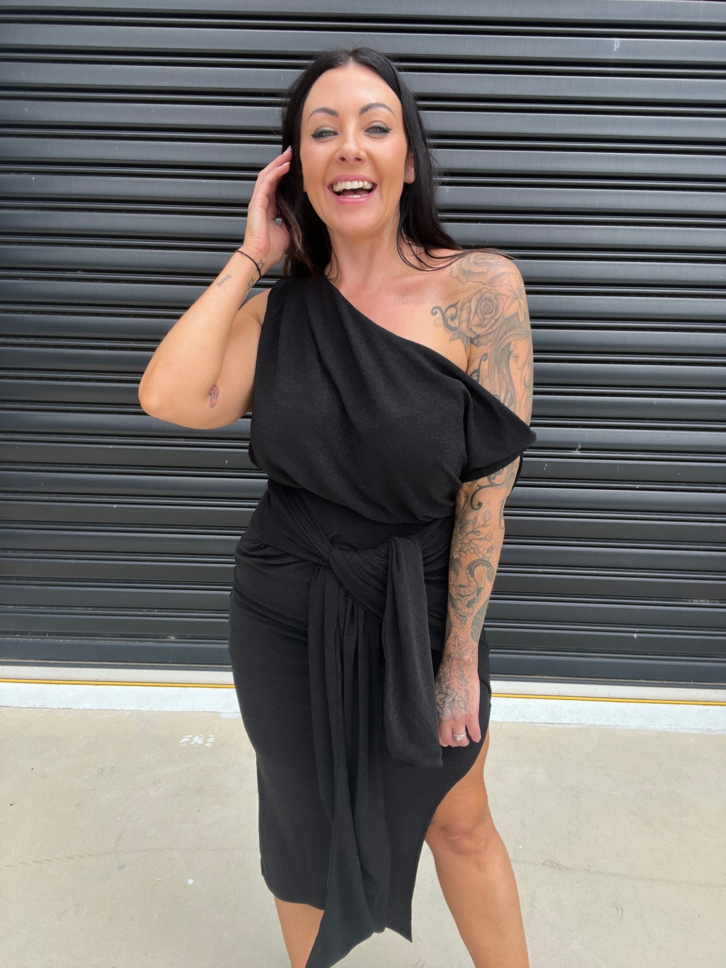 Elegant One Shoulder Midi Dress with Side Slit
