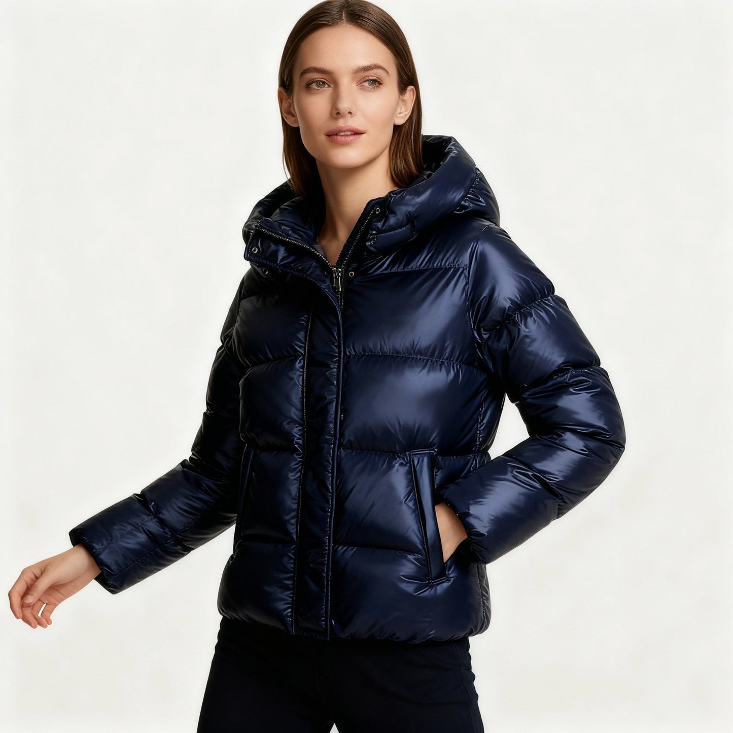 Women's Lightweight Padded Parka with Hood and Pockets