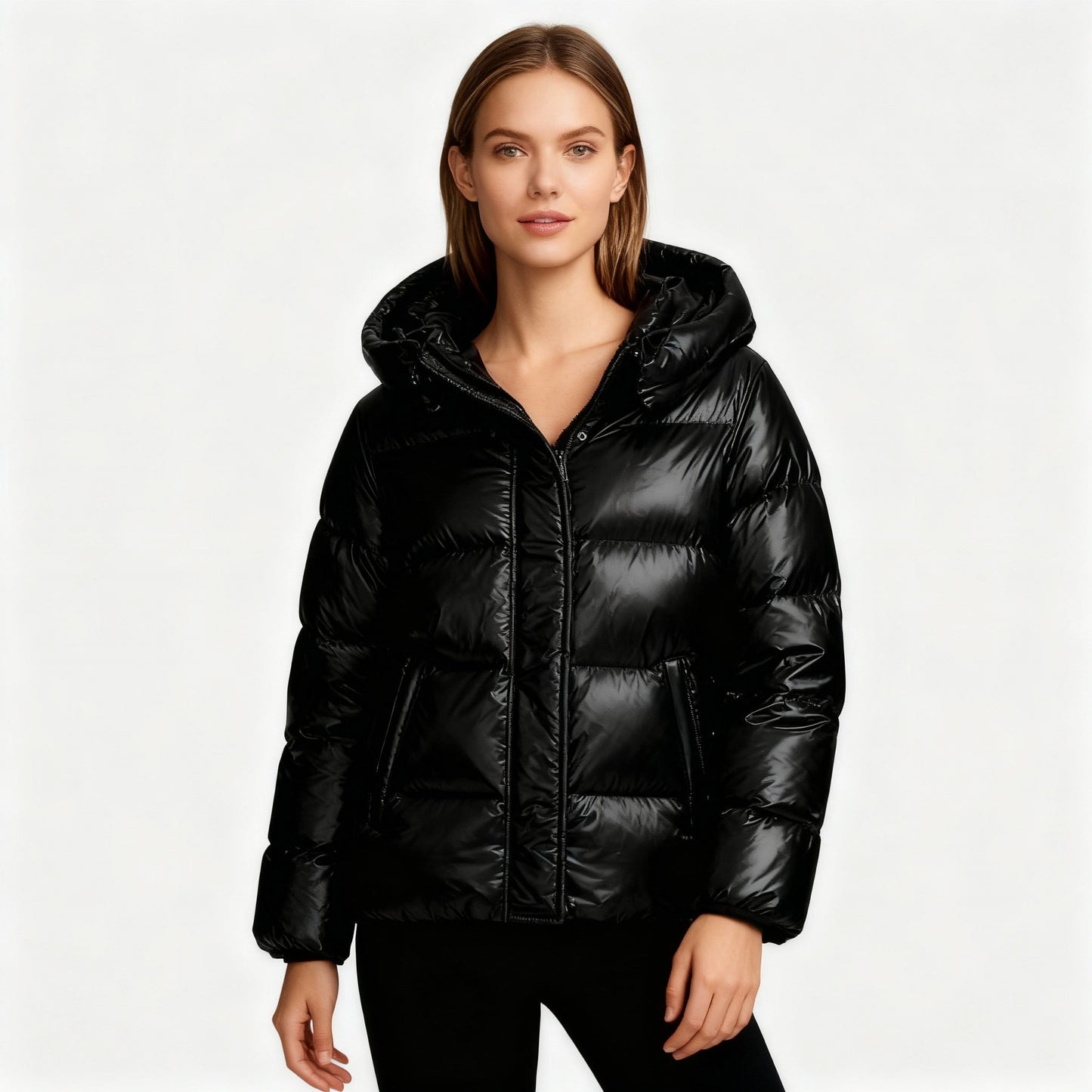 Women's Lightweight Padded Parka with Hood and Pockets