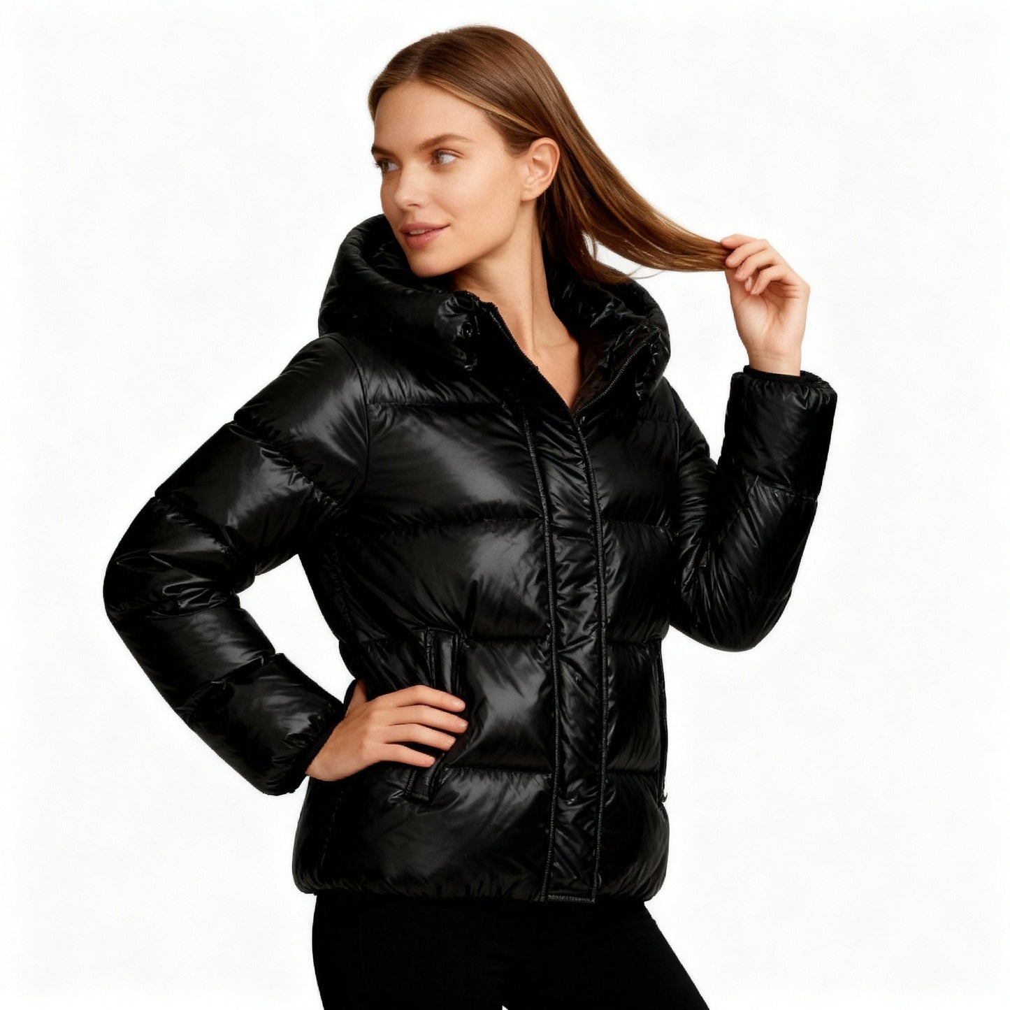 Women's Lightweight Padded Parka with Hood and Pockets