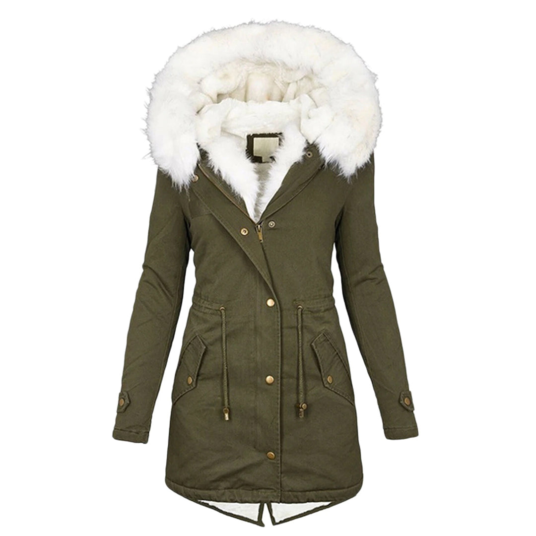 Warm Fleece Parka Jacket with Fur Hood