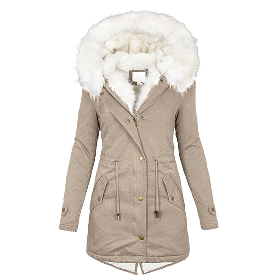 Warm Fleece Parka Jacket with Fur Hood