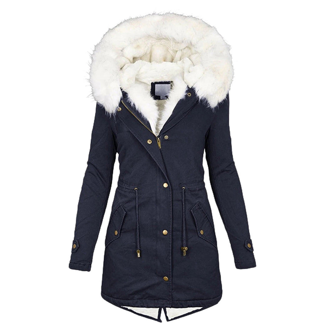 Warm Fleece Parka Jacket with Fur Hood