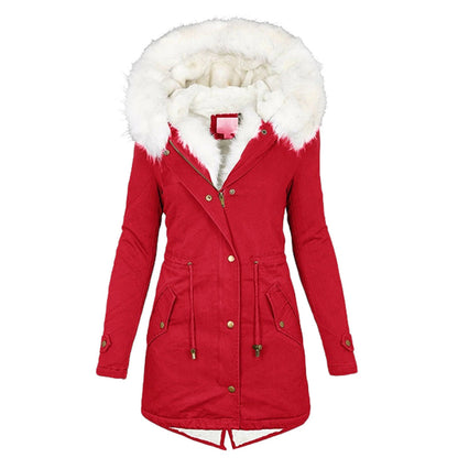 Warm Fleece Parka Jacket with Fur Hood