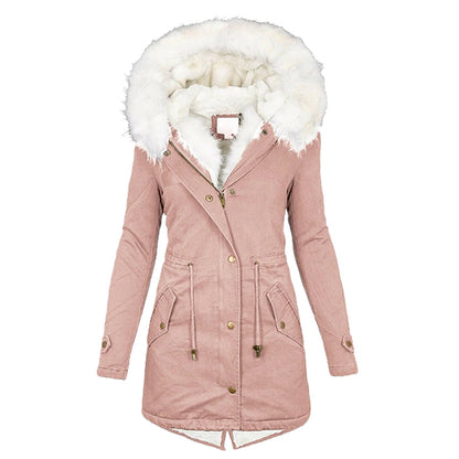 Warm Fleece Parka Jacket with Fur Hood