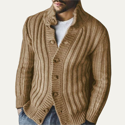 Cozy Men's Crew Neck Thick Knit Cardigan Sweater