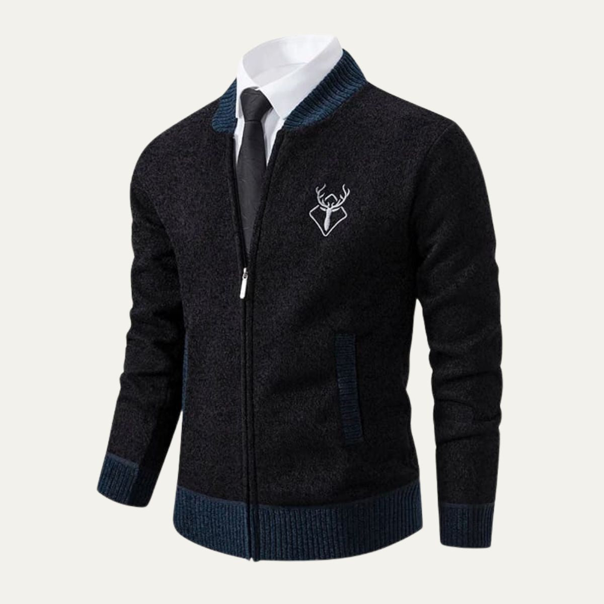 Men's Colorblock Embroidered Knit Bomber Jacket - Nocini