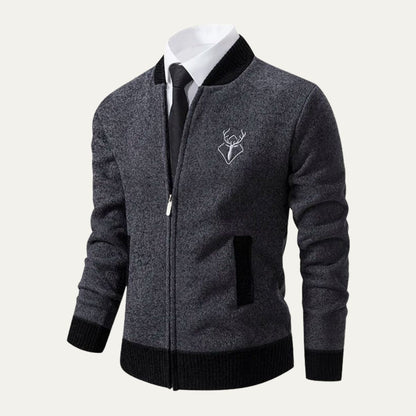 Men's Colorblock Embroidered Knit Bomber Jacket