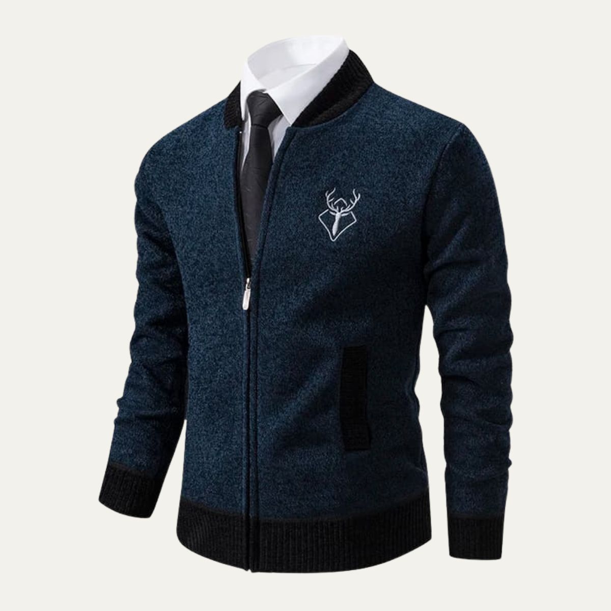 Men's Colorblock Embroidered Knit Bomber Jacket