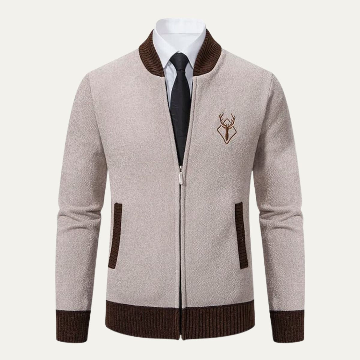 Men's Colorblock Embroidered Knit Bomber Jacket