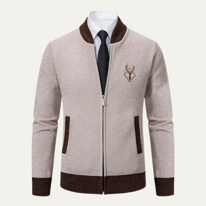 Men's Colorblock Embroidered Knit Bomber Jacket