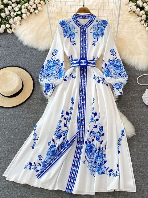 Ladies Floral Print Dress with Belt - Nocini
