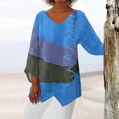 Loose Fit V Neck Blouse with 3/4 Sleeves - Nocini