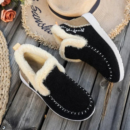 Warm Faux Fur Black Ankle Boots for Women