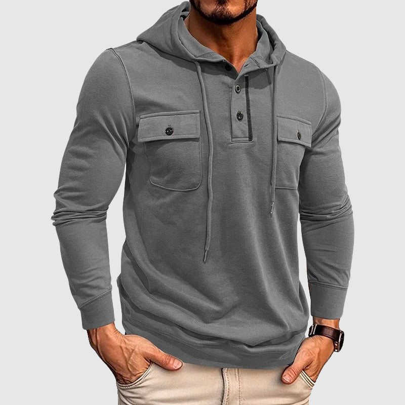 Fitted Crew Neck Drawstring Hooded Sweatshirt - Nocini