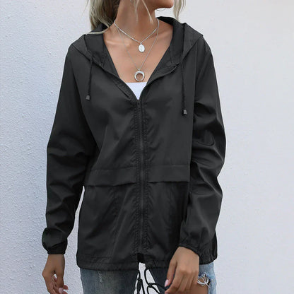 Waterproof Women's Windbreaker Coat with Hood and Zip - Nocini