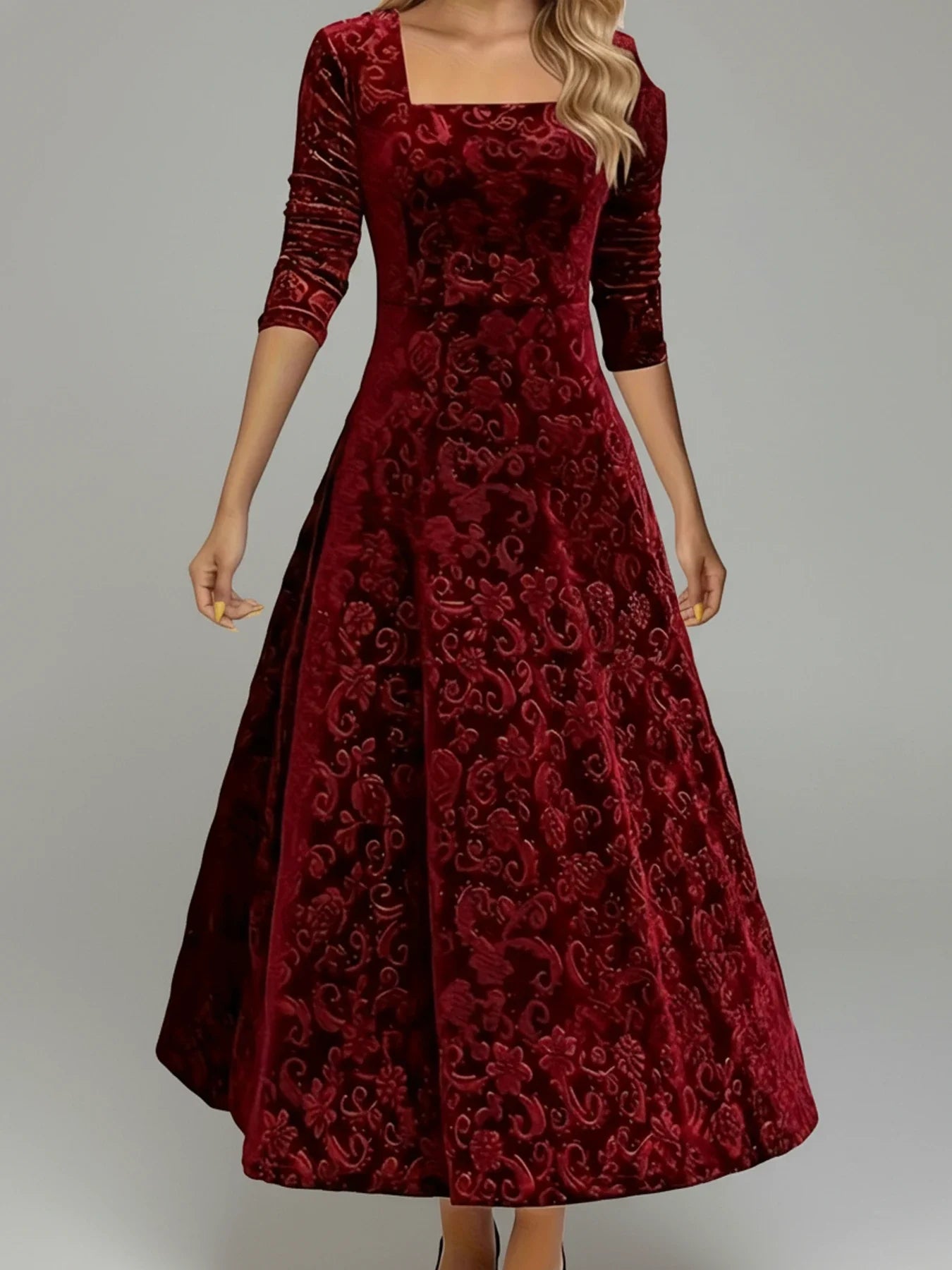 Elegant Lady Floral Knee Length Dress - Olytrend