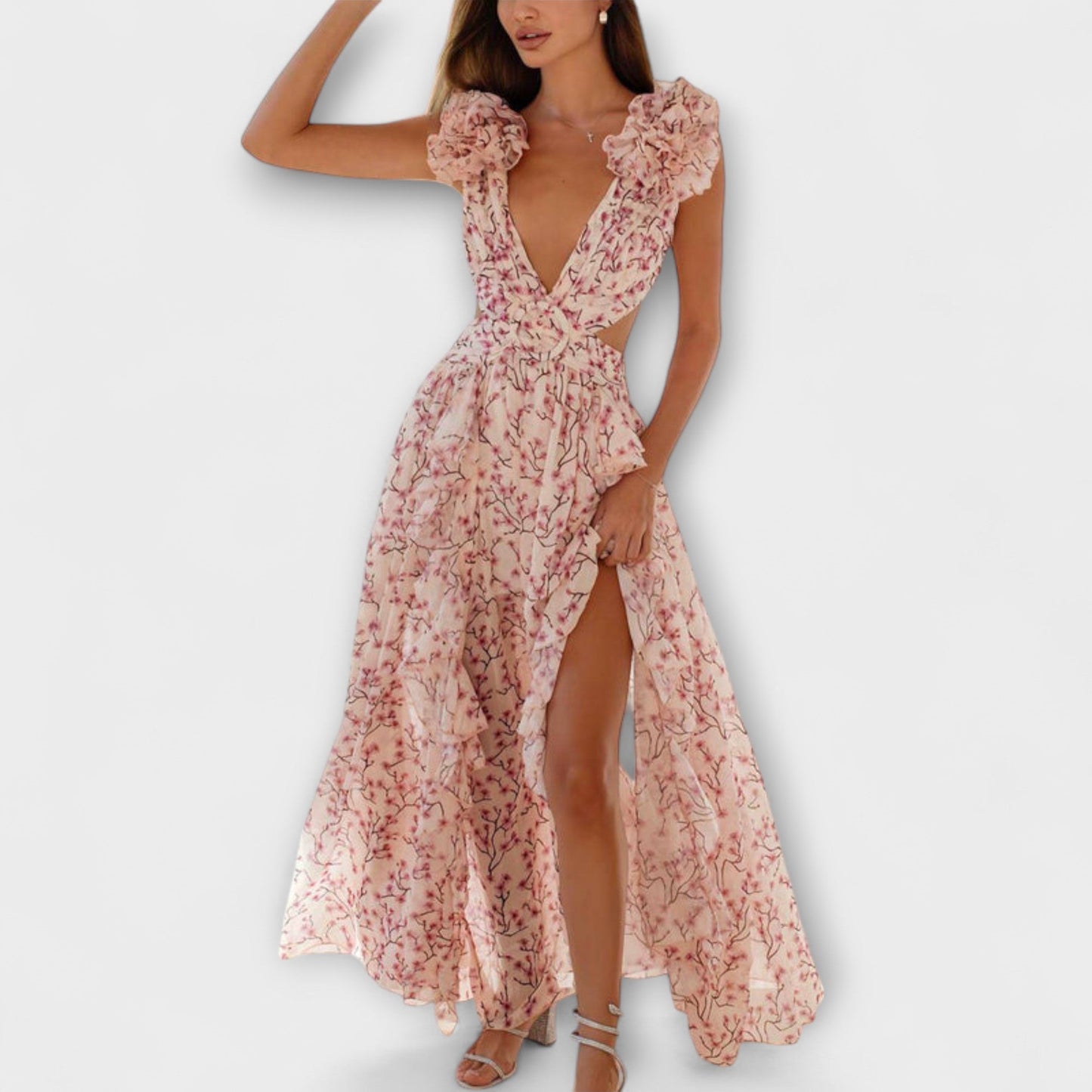 Elegant Long Dress with Ruffled Detail for Women - Nocini