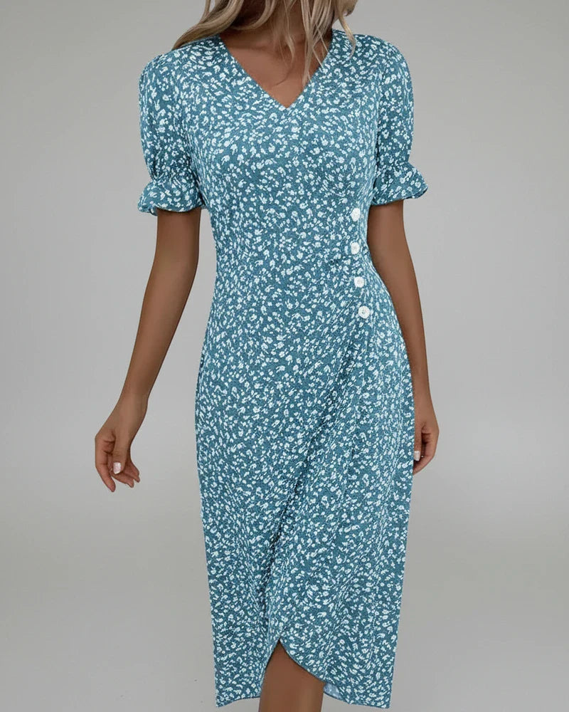 Elegant Ladies Floral Midi Wrap Dress