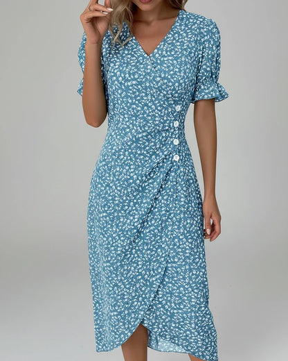 Elegant Ladies Floral Midi Wrap Dress