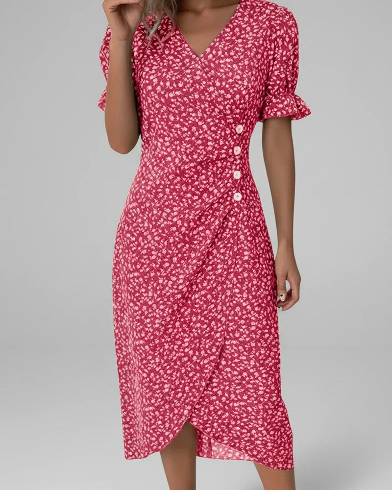 Elegant Ladies Floral Midi Wrap Dress