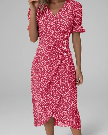 Elegant Ladies Floral Midi Wrap Dress