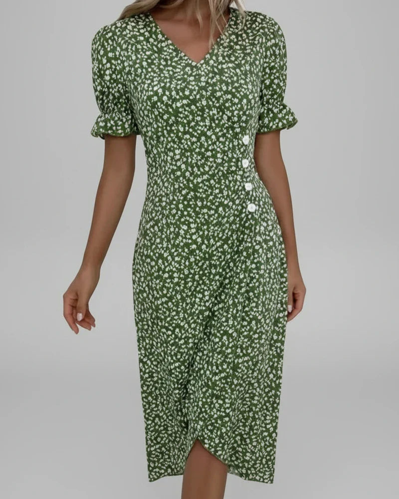 Elegant Ladies Floral Midi Wrap Dress - Olytrend