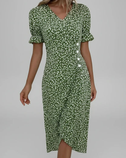 Elegant Ladies Floral Midi Wrap Dress - Olytrend