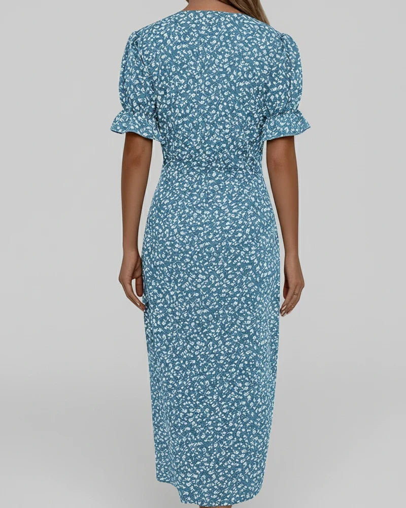 Elegant Ladies Floral Midi Wrap Dress