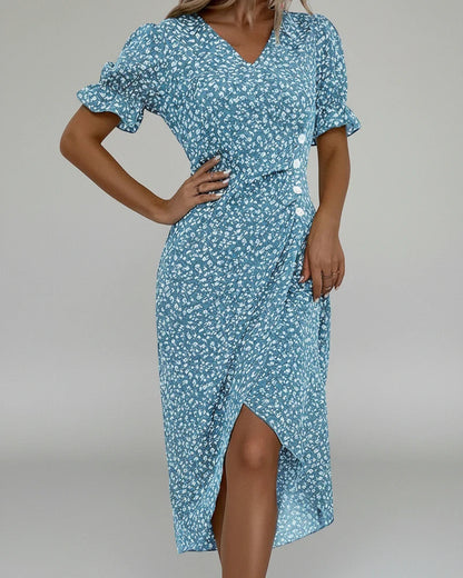 Elegant Ladies Floral Midi Wrap Dress