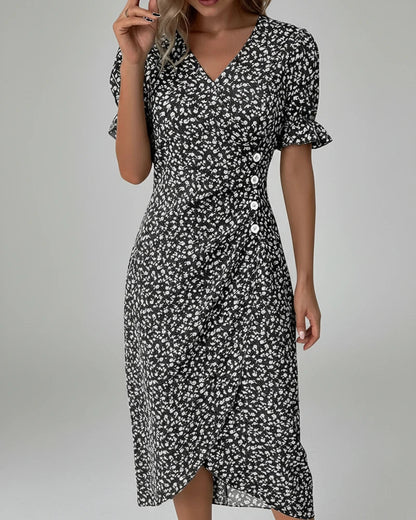 Elegant Ladies Floral Midi Wrap Dress