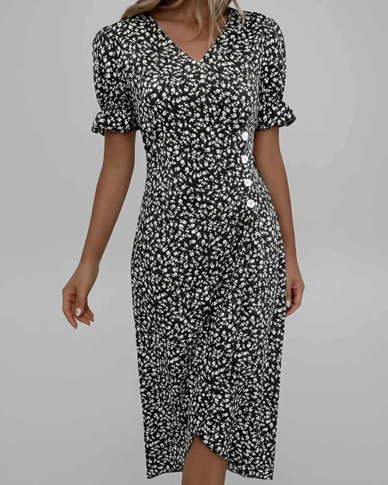 Elegant Ladies Floral Midi Wrap Dress