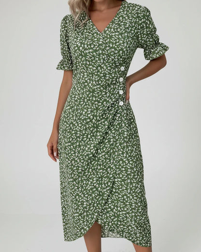 Elegant Ladies Floral Midi Wrap Dress