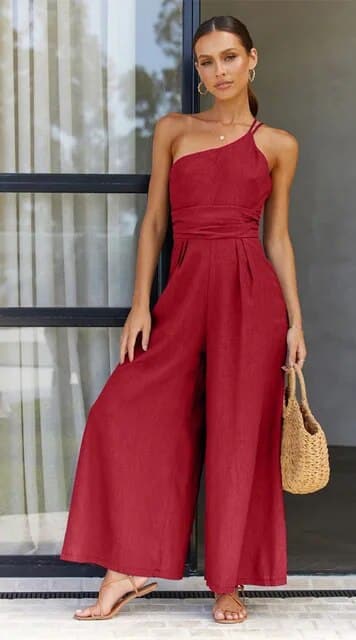 Chic One Shoulder Jumpsuit with Wide Legs