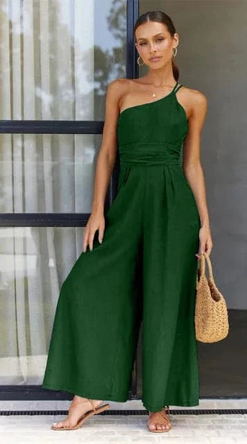 Chic One Shoulder Jumpsuit with Wide Legs - Nocini