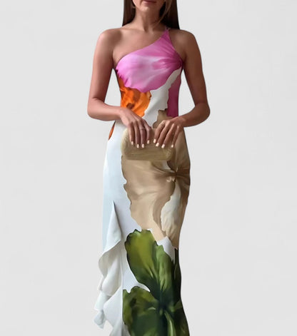 Luxury Women's Maxi Evening Dress with Asymmetric Hem - Nocini