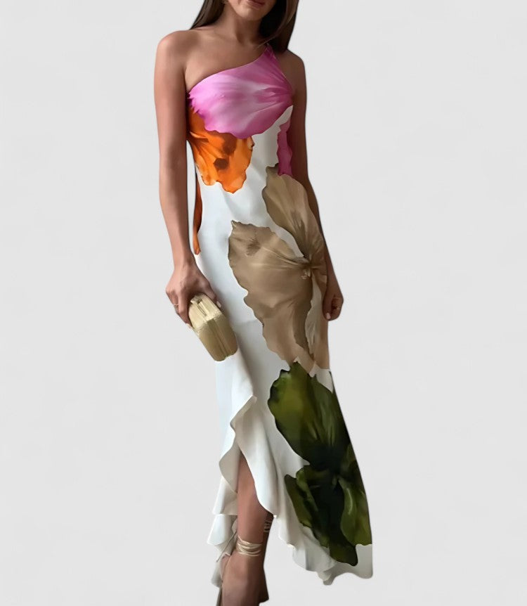 Luxury Women's Maxi Evening Dress with Asymmetric Hem