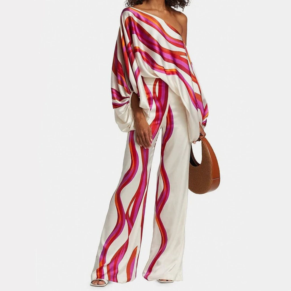 Chic Women's Satin Off The Shoulder Outfit Set - Olytrend