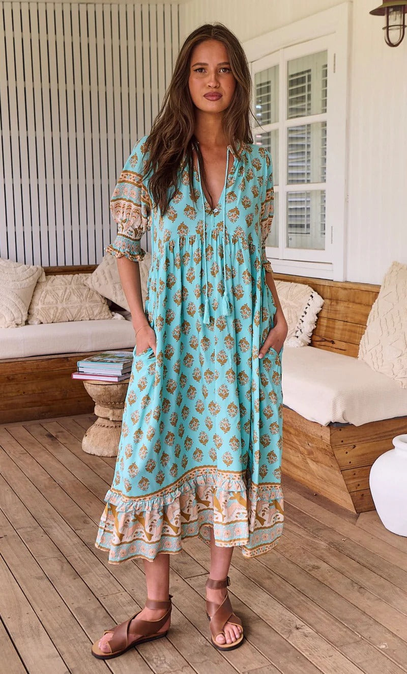 Casual Floral V Neck Sundress for Women - Pexav